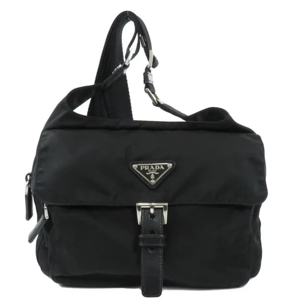Prada 로고 블랙 크로스백 나일론 레더