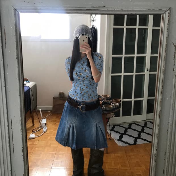vintage denim pocket pintuck skirt 