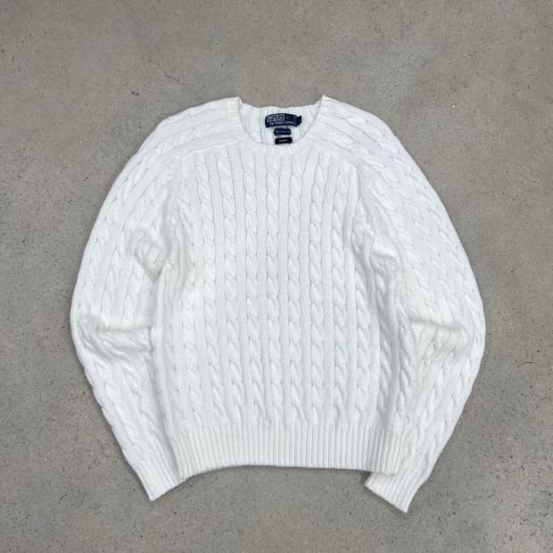 폴로 랄프로렌 화이트 래글런 케이블 니트