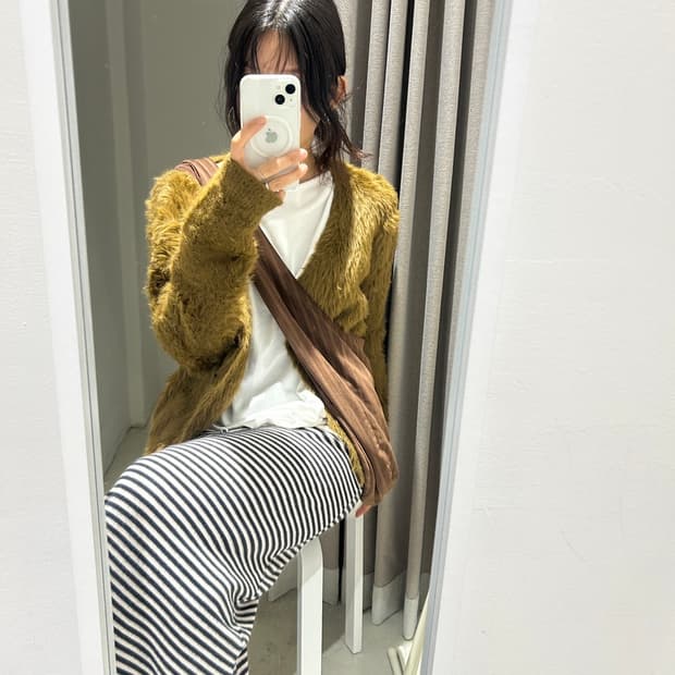 뮤로우 소프트 카멜 퍼가디건