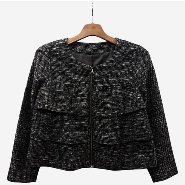 JPN VINTAGE 숏 트위드 집업자켓 이중 플랩 골드톤지퍼 디테일