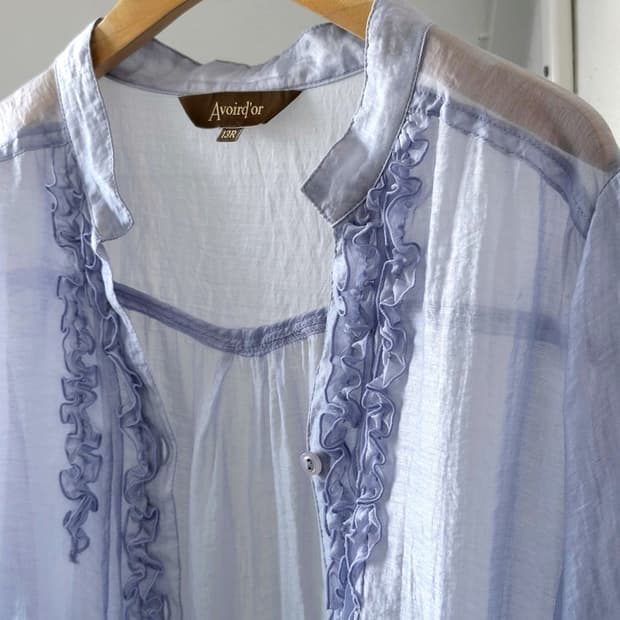 Sheer fabric shirred design blouse shirt