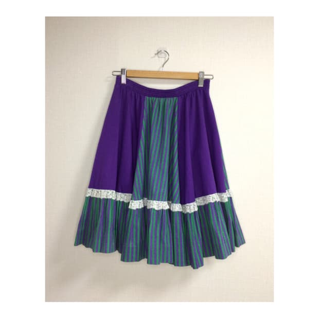 빈티지 퍼플 그린 레이스 캉캉 스커트
