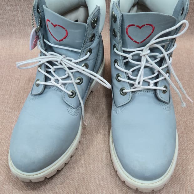 팀버랜드 일회착용 250mm- 6인치 핑크 그레이 부츠