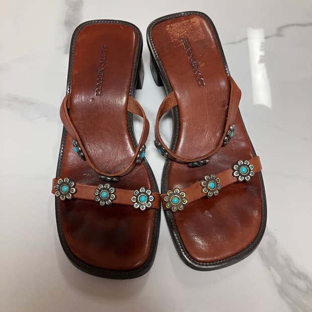 sesto meucci made in itay 가죽 스트랩 샌들 터키석