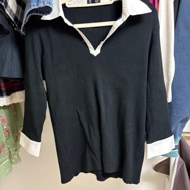 빈티지 긴팔 배색 티셔츠