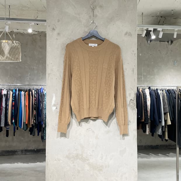 크리스찬 디올 스포츠 베이지 로고 크루넥 울 니트