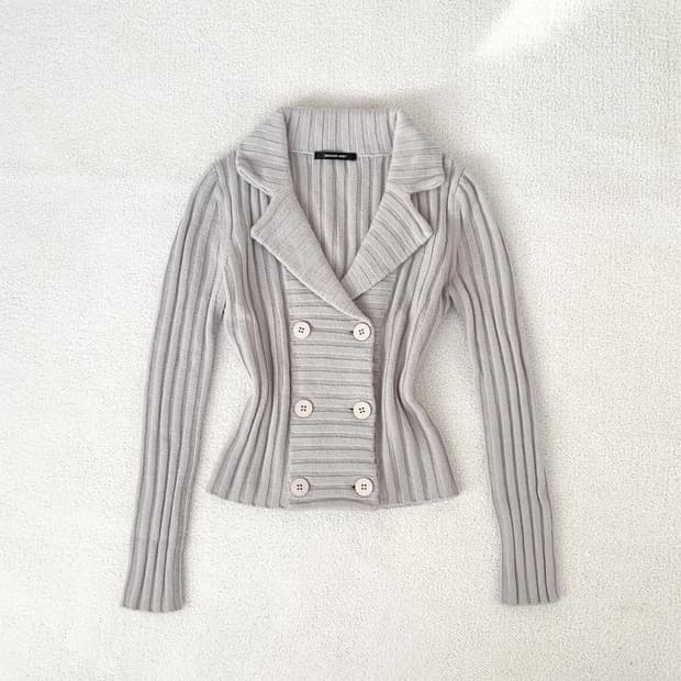 연그레이 더플 골지 슬림핏 니트