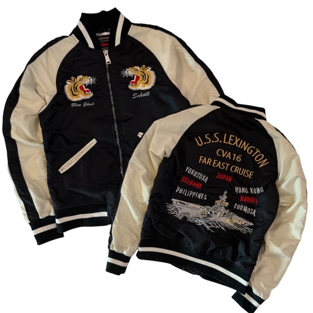 쇼트 오리엔탈 자수 스카쟌 봄버자켓