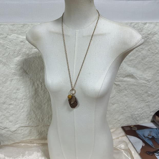 빈티지 Cato1946 레오바드 우드 메탈 오리엔탈 목걸이