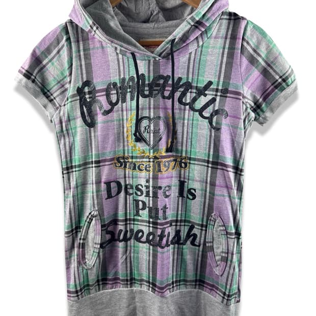 JPN Y2K 체크 레터링 반팔 후디2151