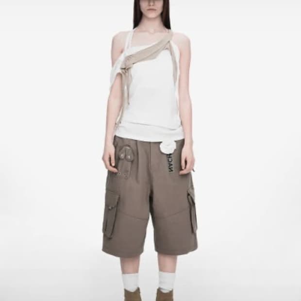 나체 워싱 카고팬츠 하프팬츠 베이지