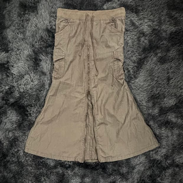 G.O.A 브라운 멀티 지퍼 롱스커트