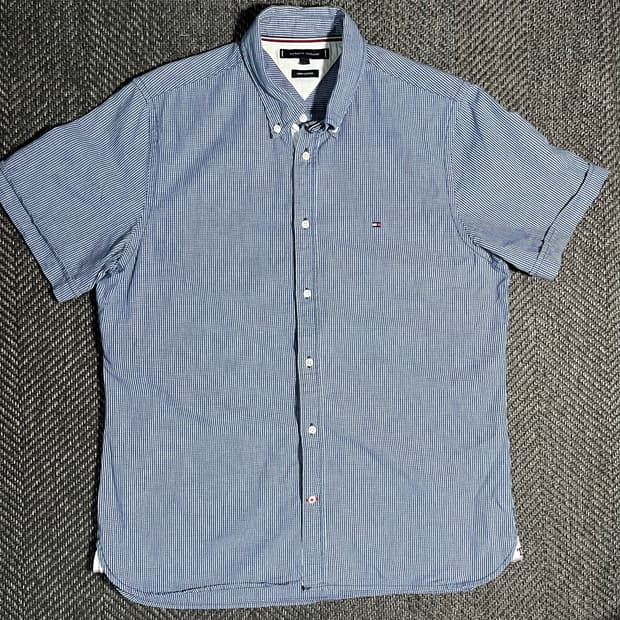[L] TOMMY HILFIGER 타미 린넨 반팔 체크 셔츠