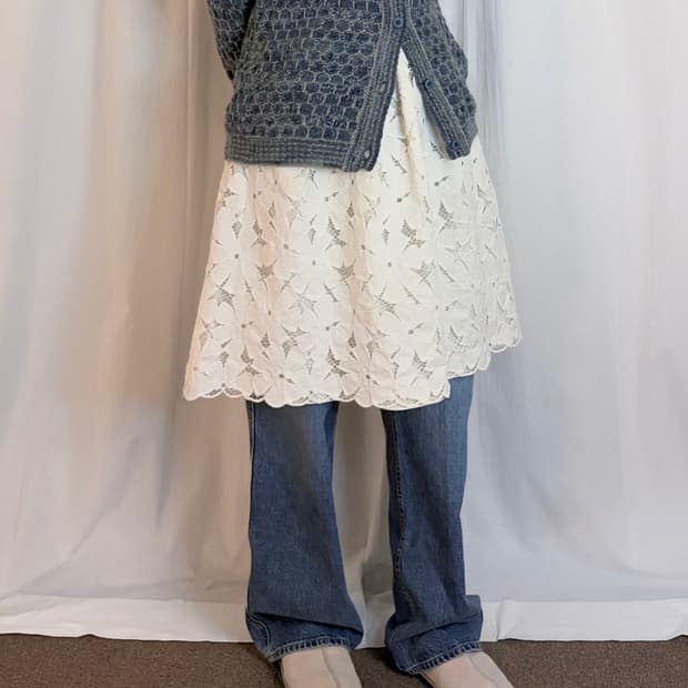 Floral Punching Midi Skirt - Ivory