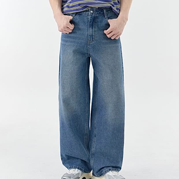 (새상품 택포가격) 배기 커브드 와이드 데님 팬츠 유니섹스 중청 XL