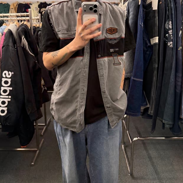 XL)할리데이비슨 vintage 흑청 데님 셔츠 베스트