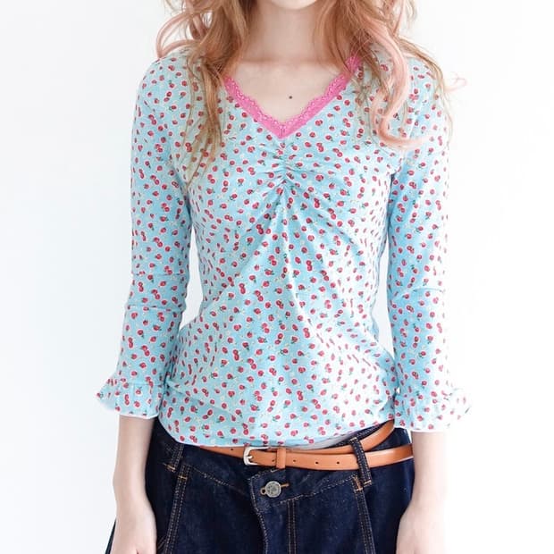 샵페어리 little strawberry lace top (mint)