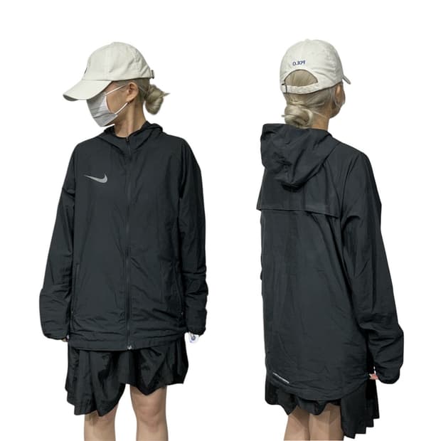 나이키 블랙 후드 로고 바람막이 런닝 트랙 자켓 L