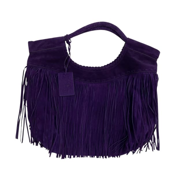 폴로 랄프로렌 퍼플스웨이드 프린지 숄더백