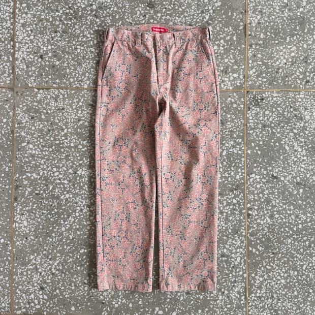 슈프림 워크 팬츠 카키 플로럴 카드 21fw