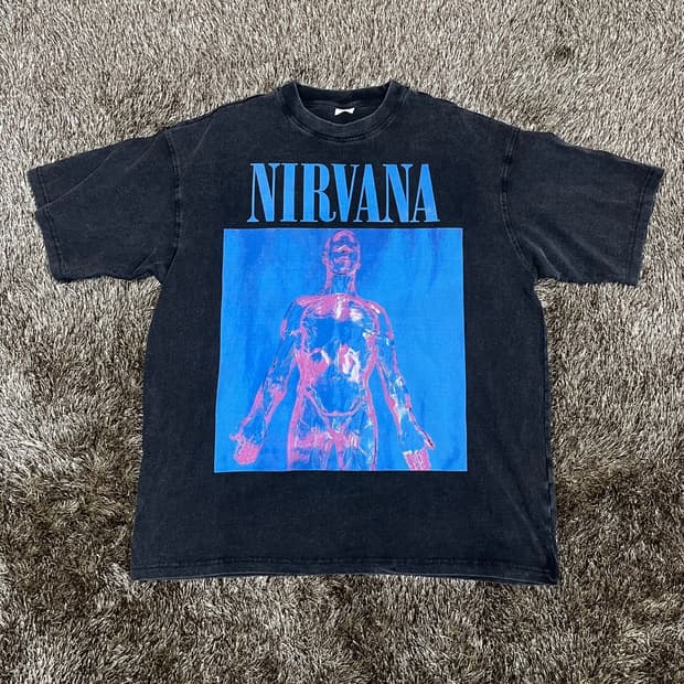 너바나 NIRVANA 워싱 블랙 프린팅 반팔 티셔츠 FREE