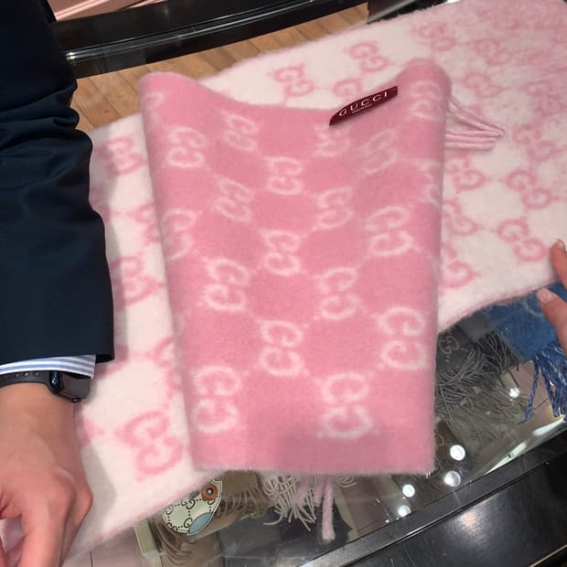 구찌 알파카 울 블렌드 핑크 머플러 목도리 스카프