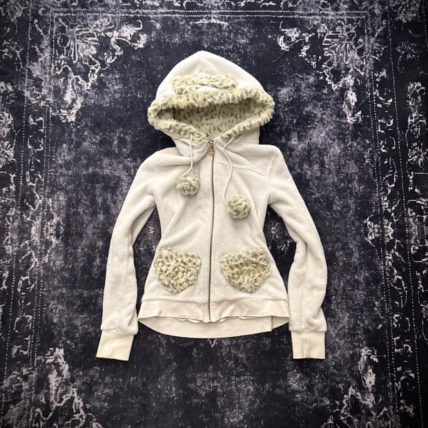 “TRALALA” Y2k brown fur zip-up hoodie