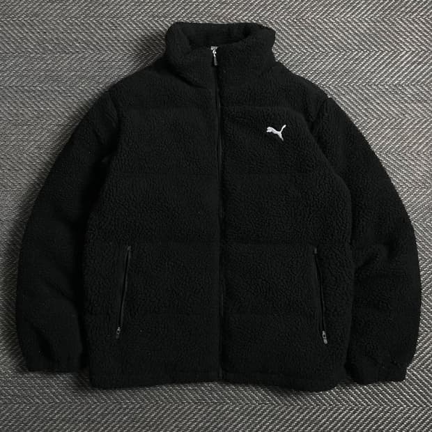 퓨마 자수로고 덕다운 푸퍼 쉐르파 플리스 패딩 블랙o 5054