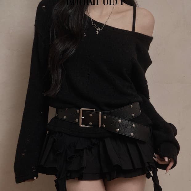 카키포인트 데미지 니트 블랙