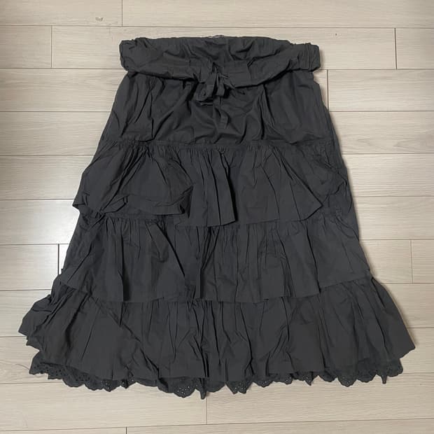 오픈와이와이 롤업 웨이스트 미디 스커트, 차콜