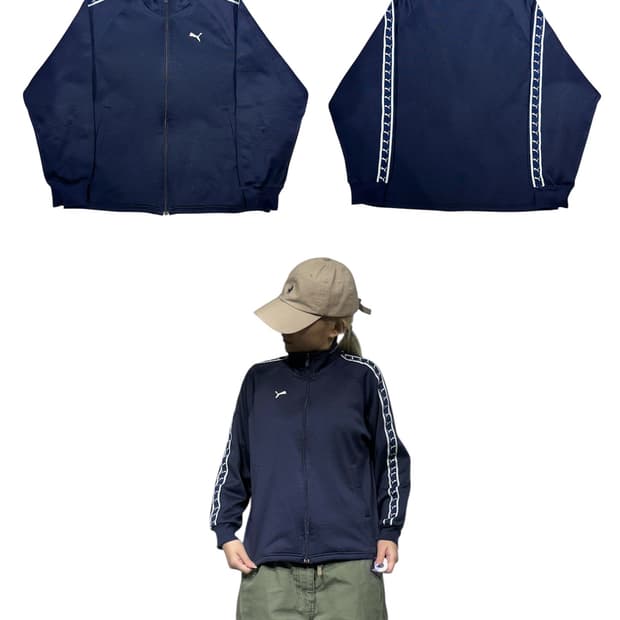 푸마 네이비 데드스탁 화이트 사이드 라인 오버핏 트랙탑 져지 S