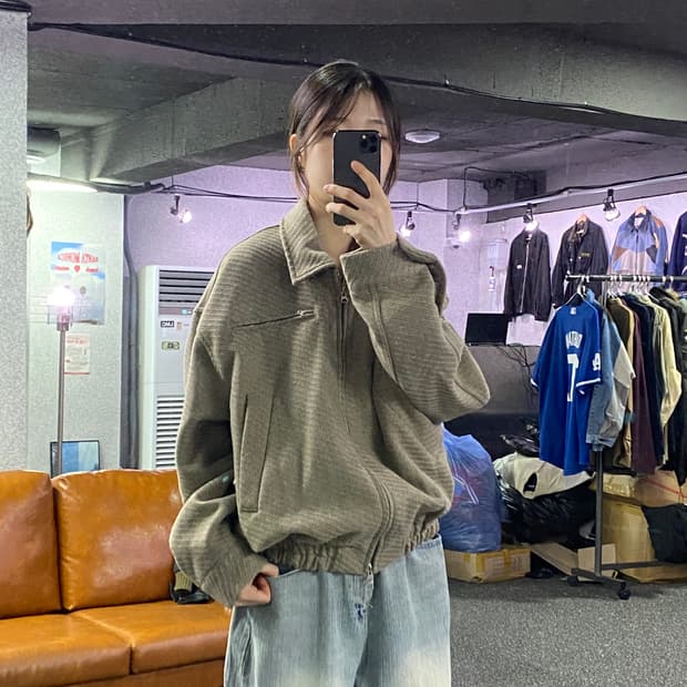 빈티지 모션 스웨이드 스트라이프 투웨이 집업 B3074