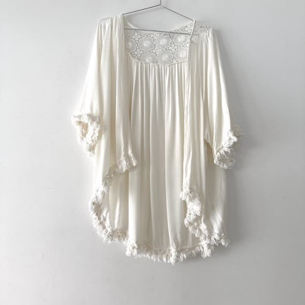 Tassel open cardigan / white