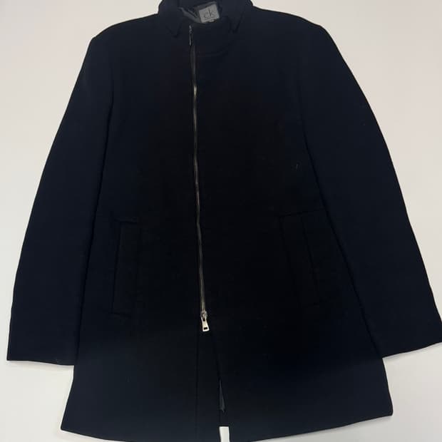 캘빈클라인 모직 미니멀 집업 울 코트 블랙 m~L