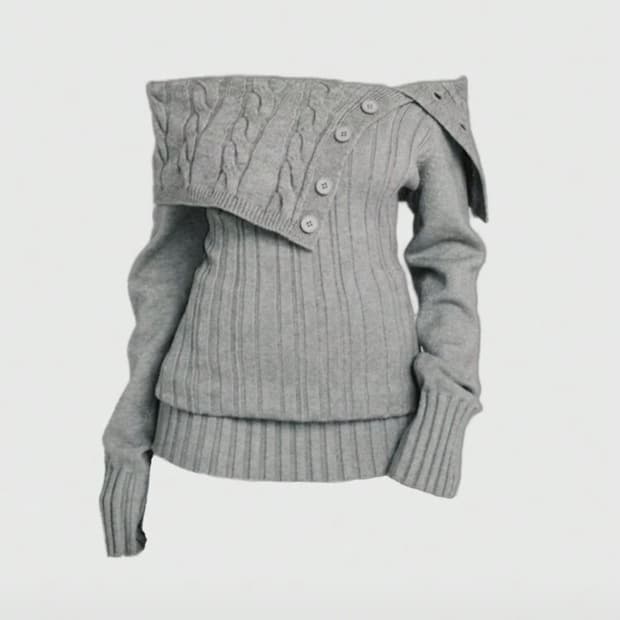 쉬인 shein 그레이 긴팔 오프숄더 니트 S