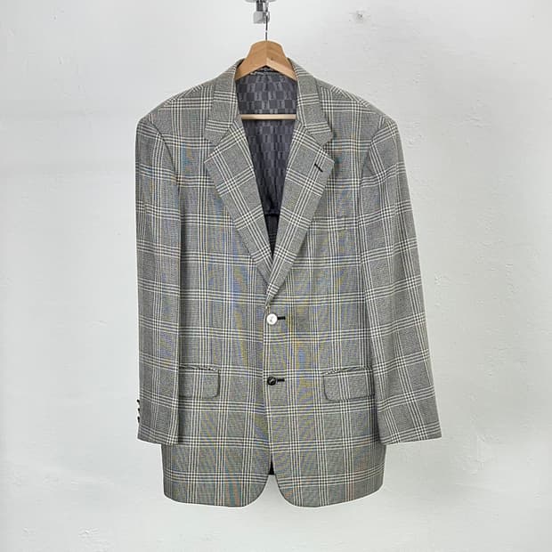 이브 생로랑 뿌르 옴므 글렌 플래드 울 블렌드 나이프 카라 블레이저 자켓