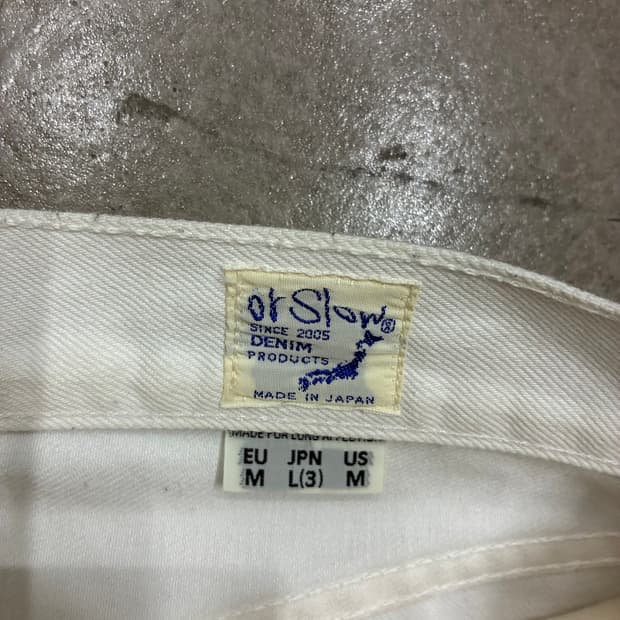 오어슬로우 아이비 핏 재팬 메이드 화이트 데님 팬츠 