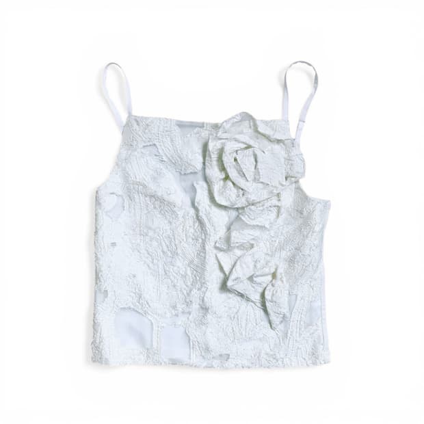 김미더영 코르사지 빈티지 자가드 베스트 탑 아이보리