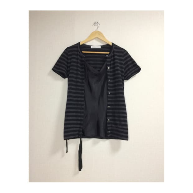 Sacai luck 차콜 스트라이프 가디건 반팔