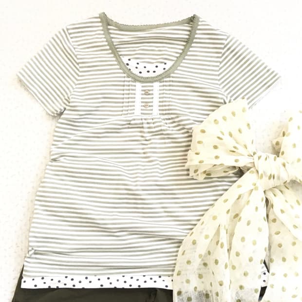 JPN/ 줄무늬 반팔 티셔츠 모리걸레이어드티셔츠 레이어드반팔티 