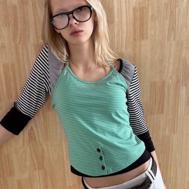 헤레틱 스트라이프 스트랩 홀터 탑 / 딥 민트