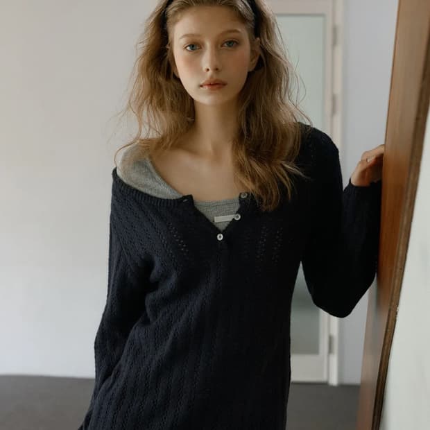 레터프롬문 블레이크 울 니트 원피스 ( 네이비 )