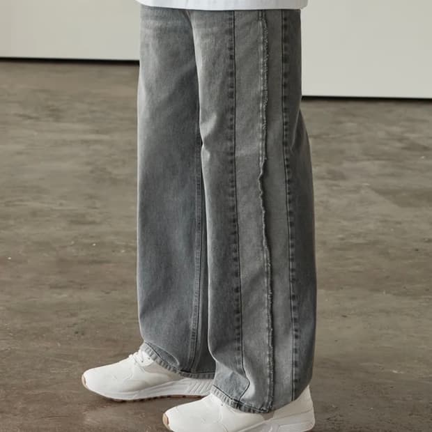 에드 어글리 롱 와이드 데님 그레이