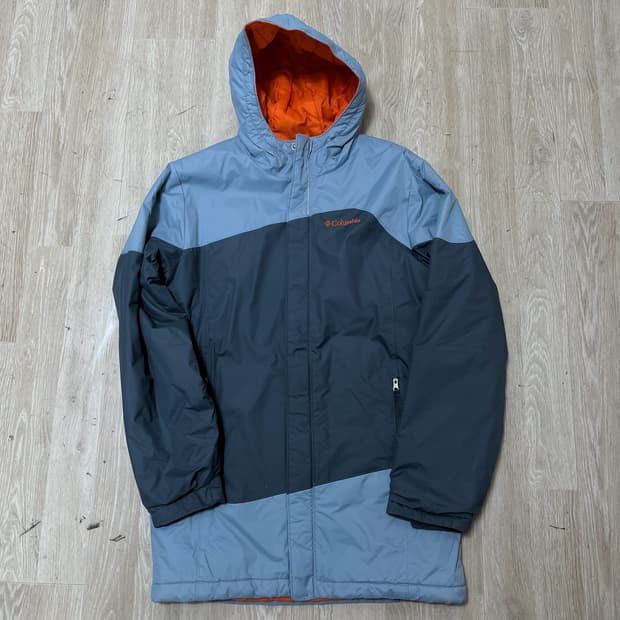 컬럼비아 키즈 배색 후드 바람막이 점퍼 [그레이] L/14-16