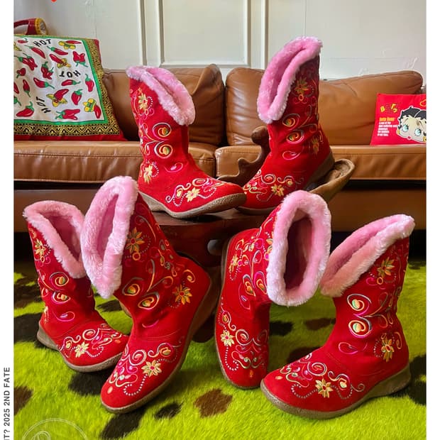 90-00s Oilily Leather Fur Western Boots