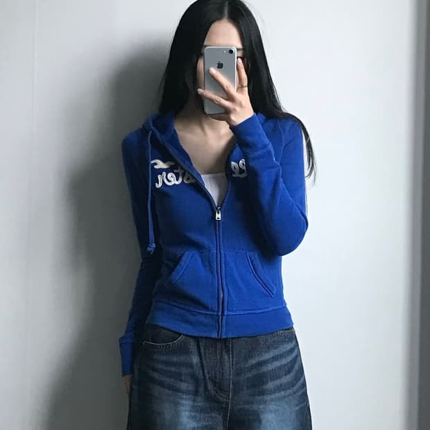 홀리스터 y2k 와투케 블루 딱붙 후드집업