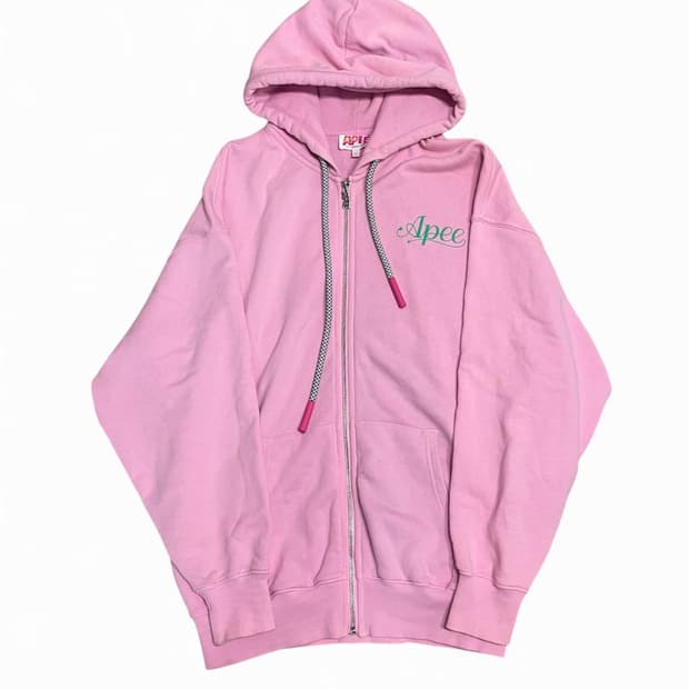 F) 베이프 APEE 딸기우유맛 스트로베리 그래픽 후드 집업 핑크
