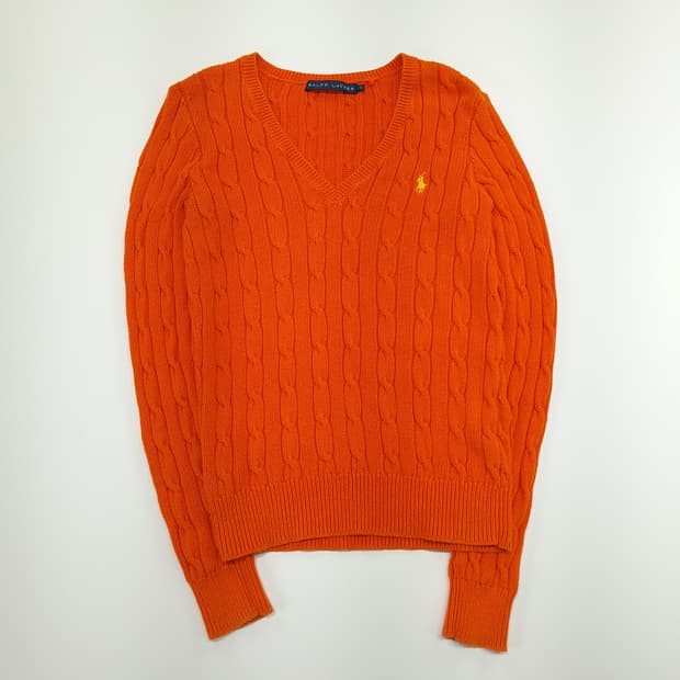 CN826W S 폴로 랄프로렌 오렌지 V넥 케이블 긴팔 니트 스웨터