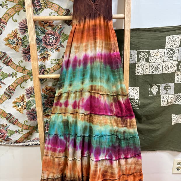 히피 에스닉 타이다이 롱 원피스